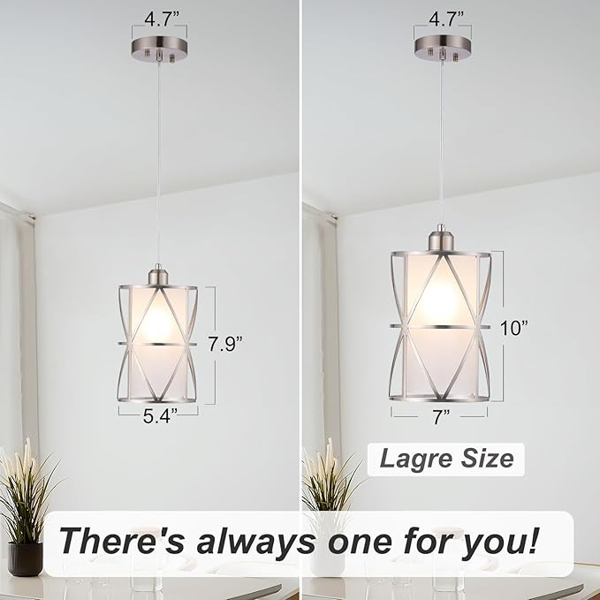 5.4"×7.9" Pendant Light with Frosted Glass, Modern Pendant Lights Kitchen Island, Brushed Nickel Pendant Light Fixtures, Cylindrical Pendant Lighting for Kitchen Island, Dining Room, Foyer