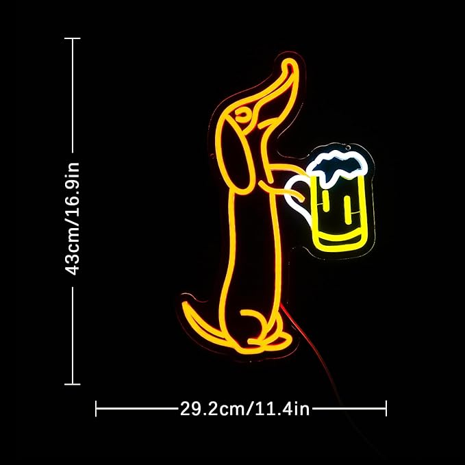 Dachshund Neon Sign for Wall Decor Dachshund Drink Beer Light up Sign for Pet Store Cute Dog Neon Lights Beer LED Neon Light for Pet Shop Bar Pub Party Decor Gift for Dog Lover(16.9''*11.4'')