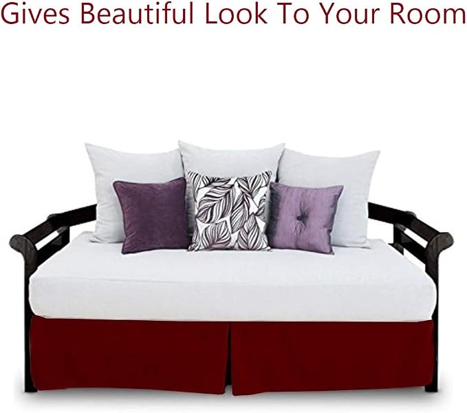 Pleated Bed Skirt with Split Corners for Daybeds - Three Side Coverage - Made with Brushed Microfiber, (Twin Size, Burgundy Solid)/12 Inch Drop
