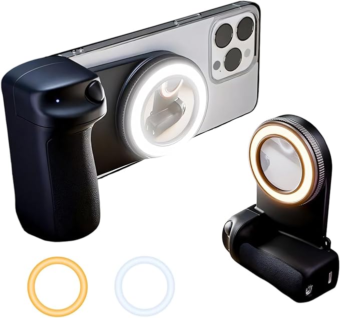 Magnetic Selfie Ring Light, Rechargeable LED Fill Light with a Mirror for iPhone, Wireless Bluetooth Remote Control for Video Vlog Photo Shooting Acccessory Compatible with Magsafe