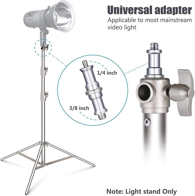 NEEWER 102"/2.6m Stainless Steel Light Stand, Spring Cushioned Heavy Duty Photography Tripod with 1/4” to 3/8” Universal Screw Adapter for Strobe, LED Video Lighting, Ringlight, Monolight, Softbox