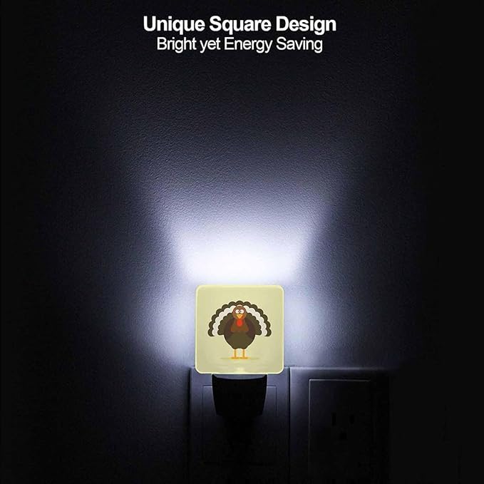 LED Night Light Plug into Wall with Dusk to Dawn Light Sensor White Energy Efficient Turkey Cartoon Green Nightlight for Bedroom Bathroom Hallway Living Room Kitchen