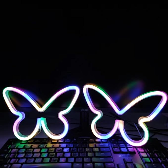 Butterfly Neon Signs for Wall Office Dorm Wedding Birthday Party Room Decor,Neon Butterfly Led Signs Butterfly Decorations for Teen Girls,USB or 3-AA Battery Powered,(2Pack Color)