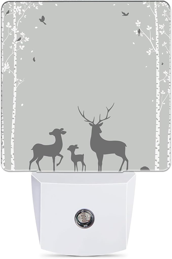 Abstract Deer Night Light, Birch Tree Night Lights Plug into Wall Decor for Bedroom, Bathroom, Hallway, Kitchen, Dusk to Dawn Sensor Nightlights for Girls Women Room Gifts