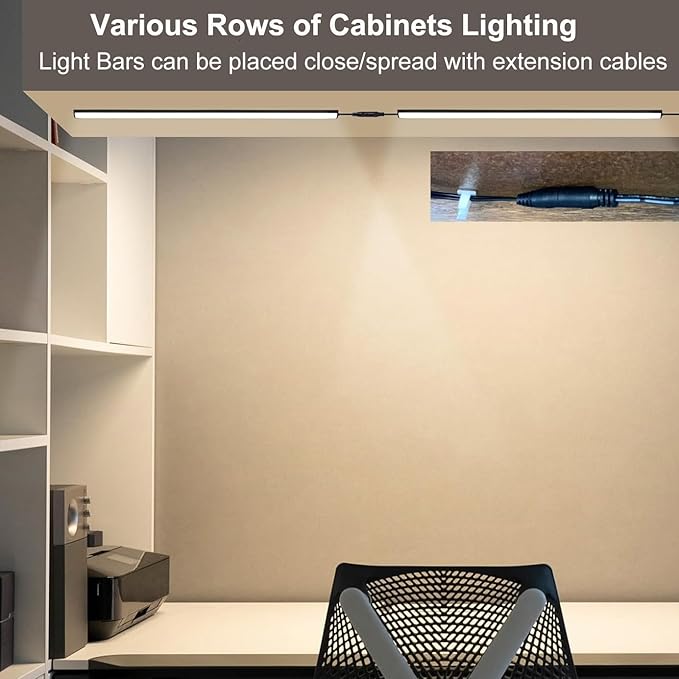 Black Under Cabinet Lighting Kits, 3-Pack 12In Dimmable LED Under Cabinet Lights Bars with 12V Power Adapter, 6000K Cool White Kitchen Under Counter Lights for Kitchen Cabinets, Book Shelves