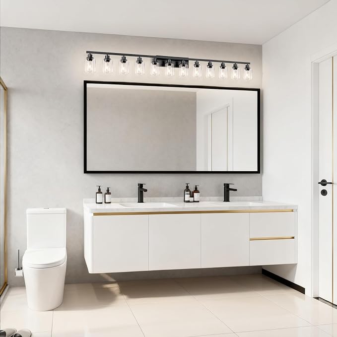 12 Light Bathroom Light Fixtures, Black Bathroom Lighting Fixtures Over Mirror Matte Black Modern Vanity Lights Wall Lighting for Mirror Bedroom, Living Room (78.7inch)
