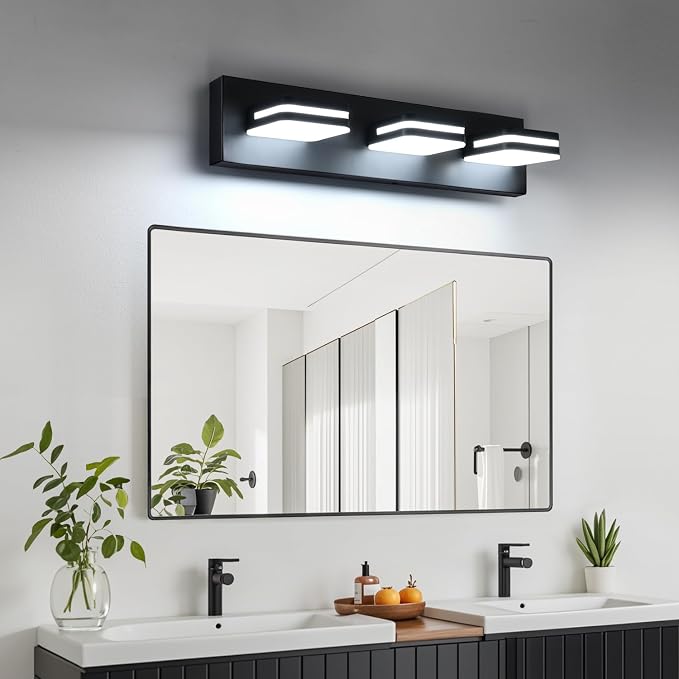 Torondo 360° Rotate LED Bathroom Vanity Light Fixtures, Acrylic Vanity Lights for Bathroom, Modern Wall Lighting Fixtures Over Mirror Living, Matte Black, Natural White, 3-Light, 23.6-Inch