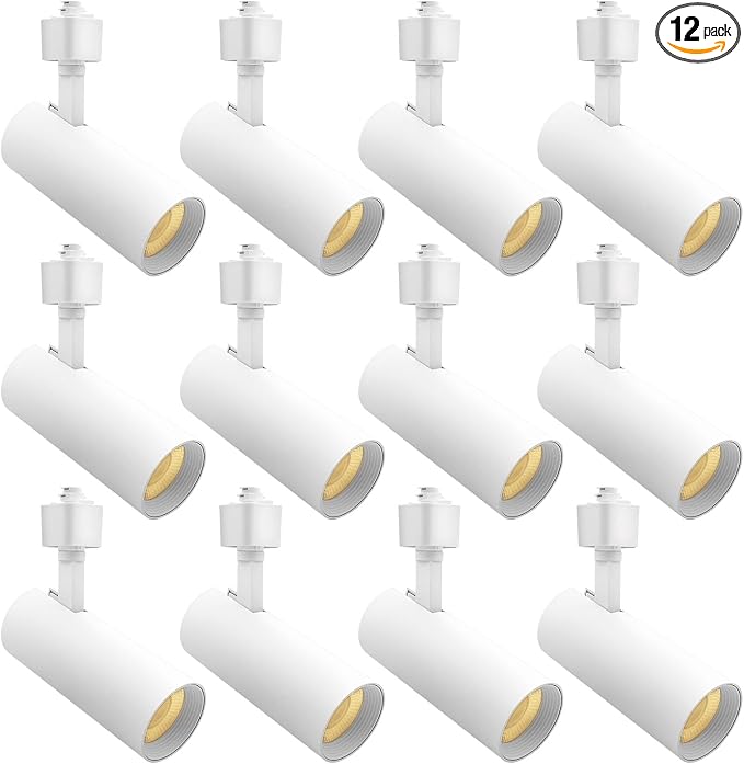 LUXRITE 2.5 Inch LED H-Track Lighting Heads, 5CCT, Round White (12 Pack) | 2700K/3000K/3500K/4000K/5000K, CRI90, 20W, 1500LM, Adjustable 358° + 90° Tilt, H Type Track Light Head, Dimmable, ETL Listed