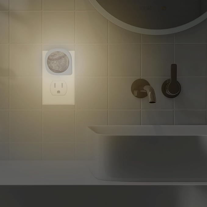 Baseball Night Light, Ball Game Sports American Night Lights Plug into Wall Decor,Dusk to Dawn Sensor Lamp for Bedroom Bathroom Kitchen Hallway Stairway Home Decoration, ZLU03064