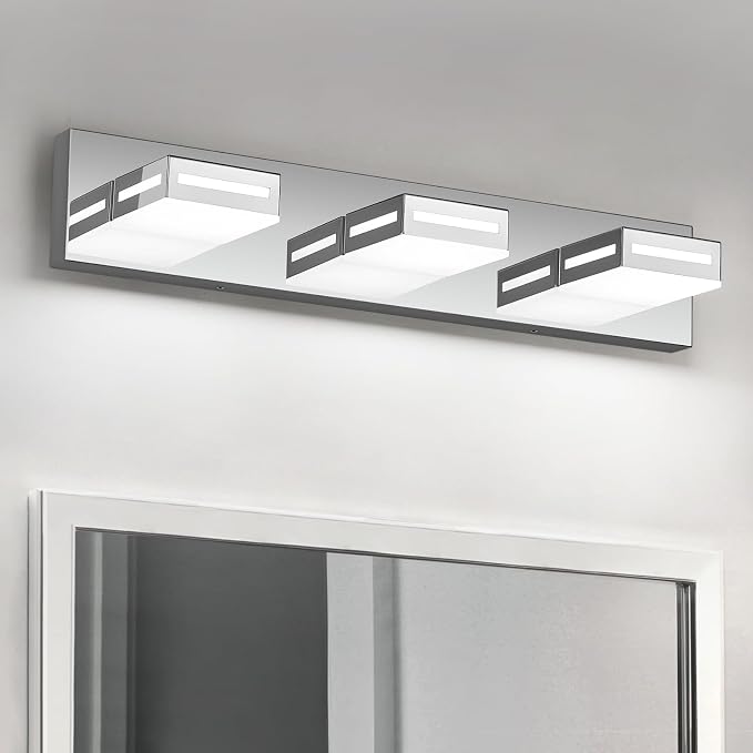 LED Modern Bathroom Light Fixtures, 3-Light 24-Inch Chrome Vanity Lights for Bathroom Lighting Fixtures Over Mirror, 6000K Cool White 350° Rotatable Wall Lamp