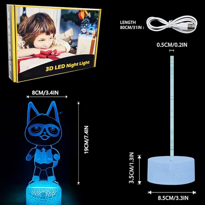 3D Night Light, 16 Color Changing Cartoon USB Desk Lamp Illusion Lighting with Remote Control for Home Decor Gift for Kids. (Raymond)