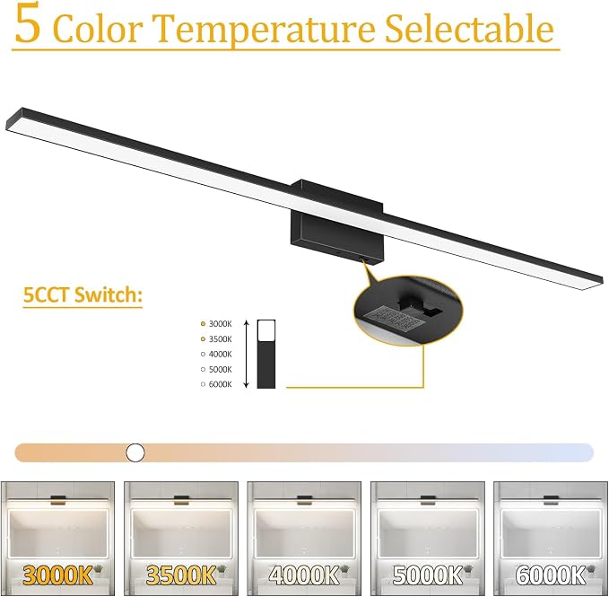 Ralbay 5 Color Temperature Dimmable Mdoern Black Vanity Light for Bathroom Lighting 48inch Acrylic LED Modern Black Bathroom Wall Lighting Fixtures Over Mirror