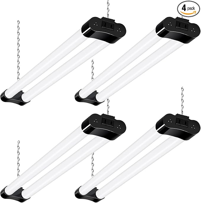 hykolity Linkable LED Shop Light 2FT with Power Cord,3500LM 5000K Daylight | 30W Utility Light Fixture,Hanging or Flush Mount,Shop Lights for Garage,Workshop,Utility Room,ETL Listed,Black,4 Pack