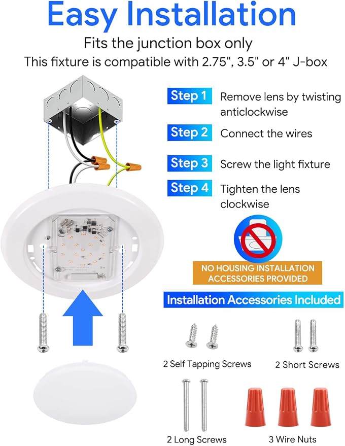 4 Pack 6 Inch LED Disk Light, Dimmable Flush Mount Ceiling Lights, Daylight 5000K, 15W 1100LM, CRI 90+, Low Profile Surface Mount Ceiling Disc Light, Wet Rated, Installs into Junction Box, ETL & FCC
