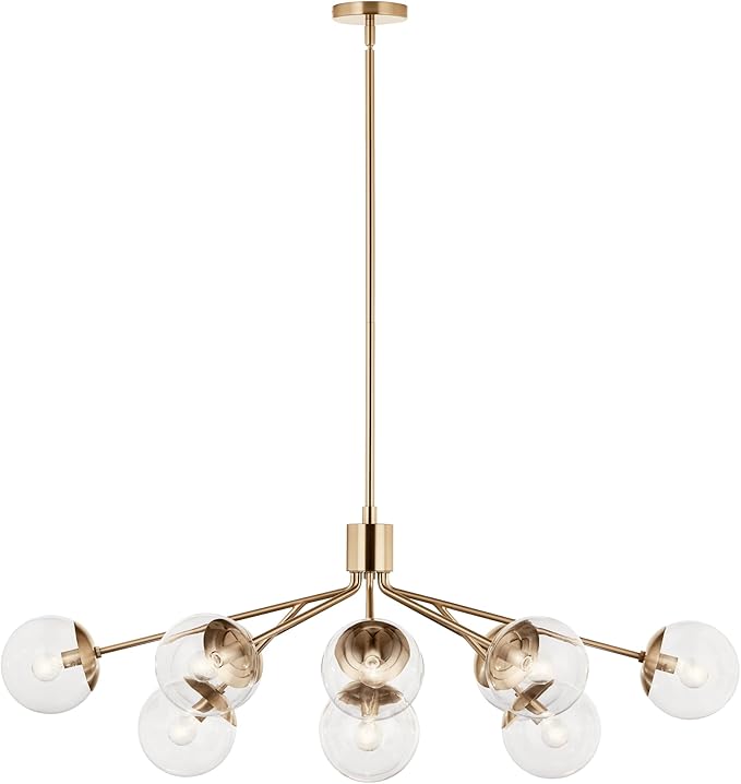 Kichler Silvarious 12-Light Linear Convertible Chandelier, Soft Modern Light with Clear Glass in Champagne Bronze, for Dining Room or Living Room (17.75" x 26.75" x 48"), 52703CPZCLR