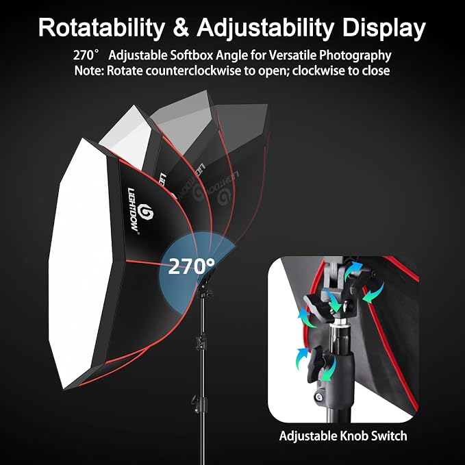 Light Box Photography Lighting Kit:2-Pack 37" Octa Softbox,Honeycomb Grid,110W LED Lamps,RC,Tripod Stands for Studio Light,Video Recording,Portraits,Model/Food/Pet/Baby/Product Shoots & Live Streaming