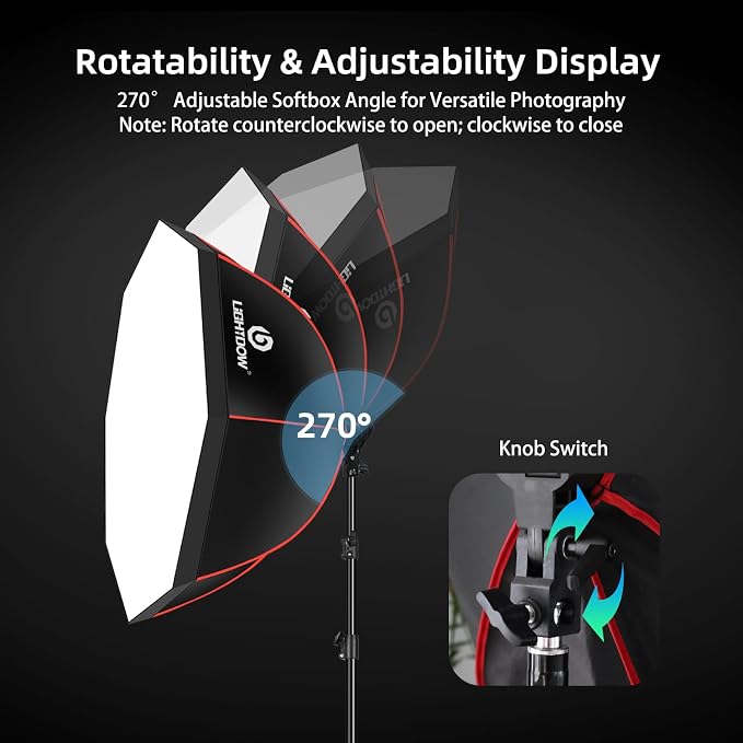 Light Box Photography Lighting Kit:37" Octa Softbox,Honeycomb Grid,110W LED Lamps,RC,Tripod Stands for Studio Light,Video Recording,Portraits,Model/Food/Pet/Baby/Product Shoots & Live Streaming