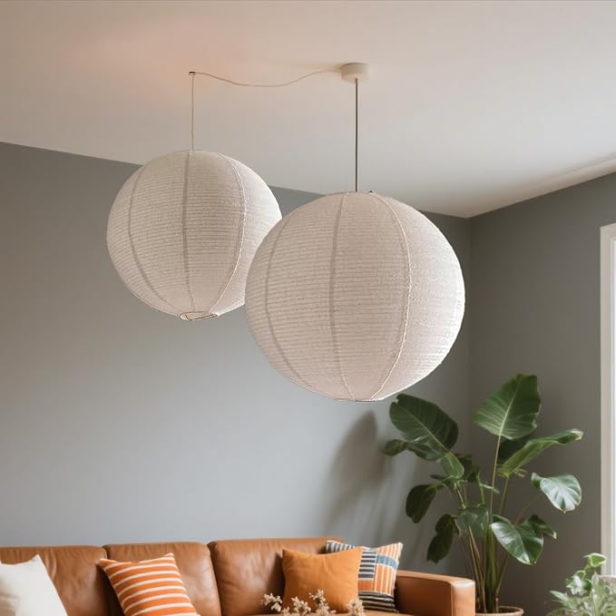 Large Hanging Lamp Shade 20INCH Can Replace Round Paper Lanterns Linen Pendant Light Handmade Hanging Lantern Minimalist Decorations Suitable For The Living Room, Hallway, Bedroom
