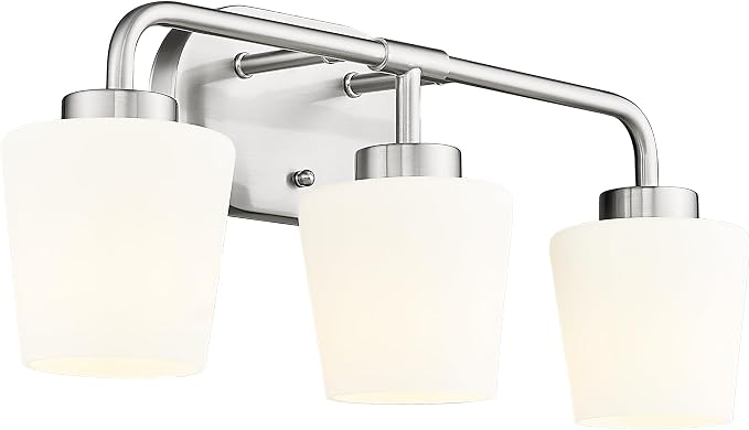 Bathroom Light Fixtures Over Mirror, 3-Light Brushed Nickel Vanity Lighting Fixtures with Milk White Glass, Vintage Farmhouse Wall Sconces Lighting, AD-22004-3W-SN