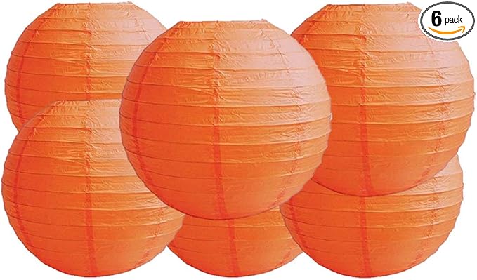 4" 6" 8" 10" 12" 14" 16" 18 Round Paper Lanterns Lamp Wedding Birthday Party Decoration Pack of 6 (Orange, 12"/30CM)
