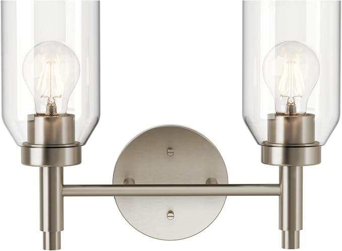 Kichler Madden 2-Light Bathroom Vanity Light, Brushed Nickel | Modern vanity light with clear glass for single or double bathroom mirrors (14.25" x 10.5"), 55184NI