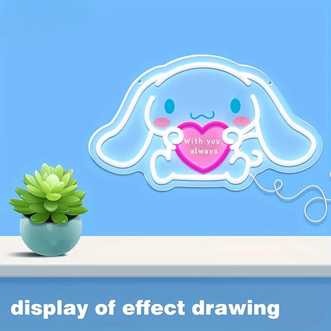 Cinnamoroll Neon Sign for Room Decor, USB Powered LED Lights with Dimmable, Japanese Cartoon Dog Neon Signs, Cute Night Light Gifts for Children (15.7"L x 9"W)
