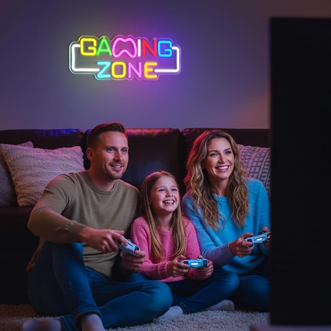 Gaming Zone Neon Sign for Wall Decor – LED Neon Lights with USB Power & Dimmable Brightness,Cool Game Controller Neon Sign for Bedroom,Game Room,Man Cave,Gamer Decor