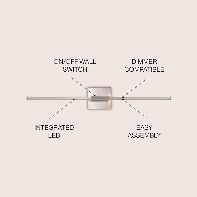 JONATHAN Y Makena 28" 1-Light LED Wall Sconce, Nickel | Dimmable, Modern, Integrated 12W, Hardwired, Sleek Metal, Ambient, Bathroom Mirror, Bedroom, Hallway, Vanity Mount