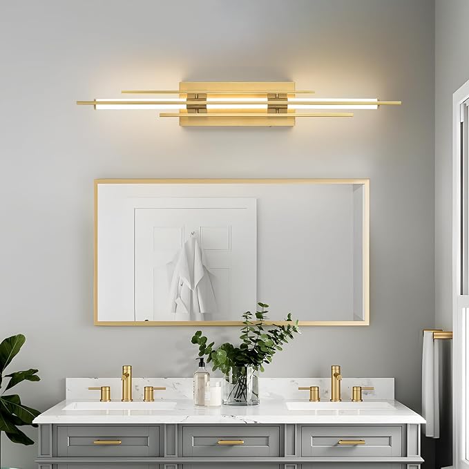 Gold LED Vanity Light 31IN Modern LED Bar Wall Light Over Vanity Mirror Hardwired Picture Light Dimmable Bathroom Wall Mount Lighting 5CCT(3000K/3800K/4500K/5200K/6000K)