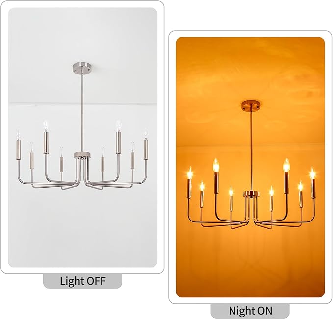 8-Light Farmhouse Chandelier for Dining Room Light Fixtures, Brushed Nickel Dining Room Light Fixture, Candle Ceiling Industrial Modern Chandelier for Living Room Kitchen Entryway Foyer Bedroom