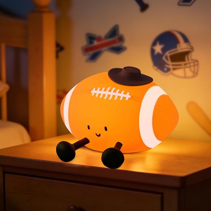 YISUN Football Night Light, Soft Silicone Nursery Night Lamp, Rechargeable Dimmable Rugby Night Lights with Timer, Cute Night Lights for Kids Room Decor Birthday