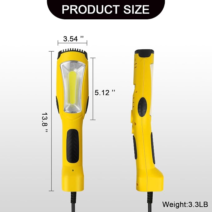 LED Work Light (25FT), 1600LM COB LED Trouble Light with Cord 16 Gauge SJTW, Swivel Hook, Strong Magnet, ETL Listed, Suitable for Mechanic, Garage, Workshop, Car Repair (Yellow)