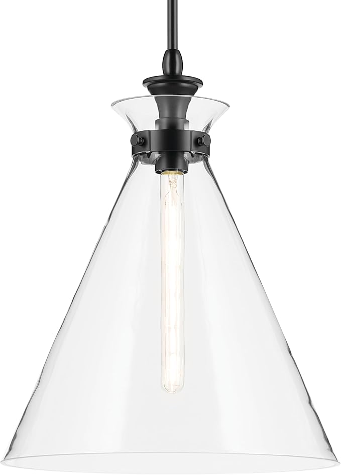 Kichler Laria 1-Light Pendant, Updated Traditional Light, Sloped Ceiling Compatible, for Kitchen with Clear Glass in Black (19.75" x 16"), 52775BKCLR