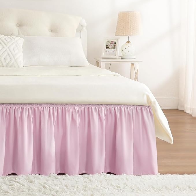 RIMELA Baby Purple Bed Skirt King Size 15 Inch Drop, Elastic Bed Skirting for Bed Base and Frame, Bedding Dust Ruffle Easy to Install, Lightweight Wrap Around Adjustable Bedskirt