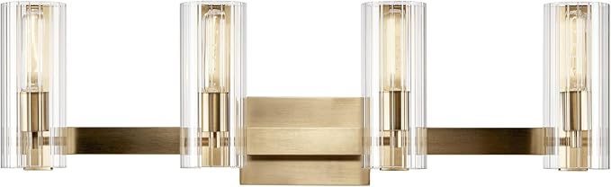 Kichler Jemsa 32" Vanity Light, 4-Light Modern Bathroom Light Fixture with Clear Fluted Glass in Champagne Bronze, for Bathroom or Powder Room, (9.75" H x 32" W), 55169CPZ