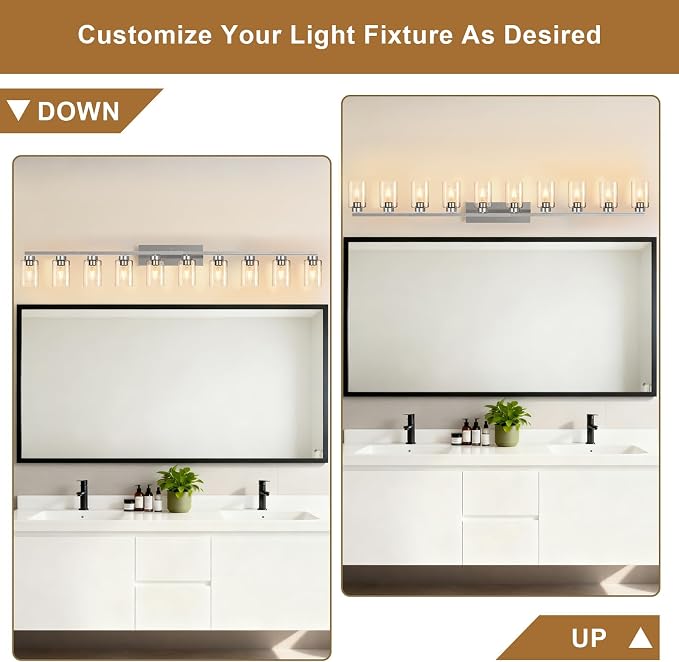 IZORRO Modern Bathroom Light Fixtures, 10 Light Brushed Nickel Vanity Lights, Bathroom Lighting Fixtures Over Mirror with Clear Glass for Living Room Cabinet Bedroom