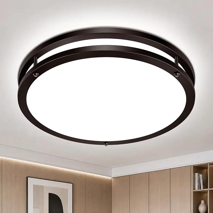 libtit 16-Inch Flush Mount Ceiling Lights, Dimmable 3000K-6500K Adjustable LED Ceiling Light, 36W Round Slim Light Fixture, Oil Rubbed Bronze for Kitchen, Bedroom, Bathroom, Hallway- 1 Pack