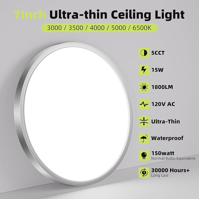 hepside 8PACK Flush Mount LED Ceiling Light Fixture 5CCT 7Inch 15W & 100W Equivalent Closet Light Fixture,Small Round Slim Surface Ceiling Lamp for Hallway,Bathroom,Bedroom,Kitchen,Interior