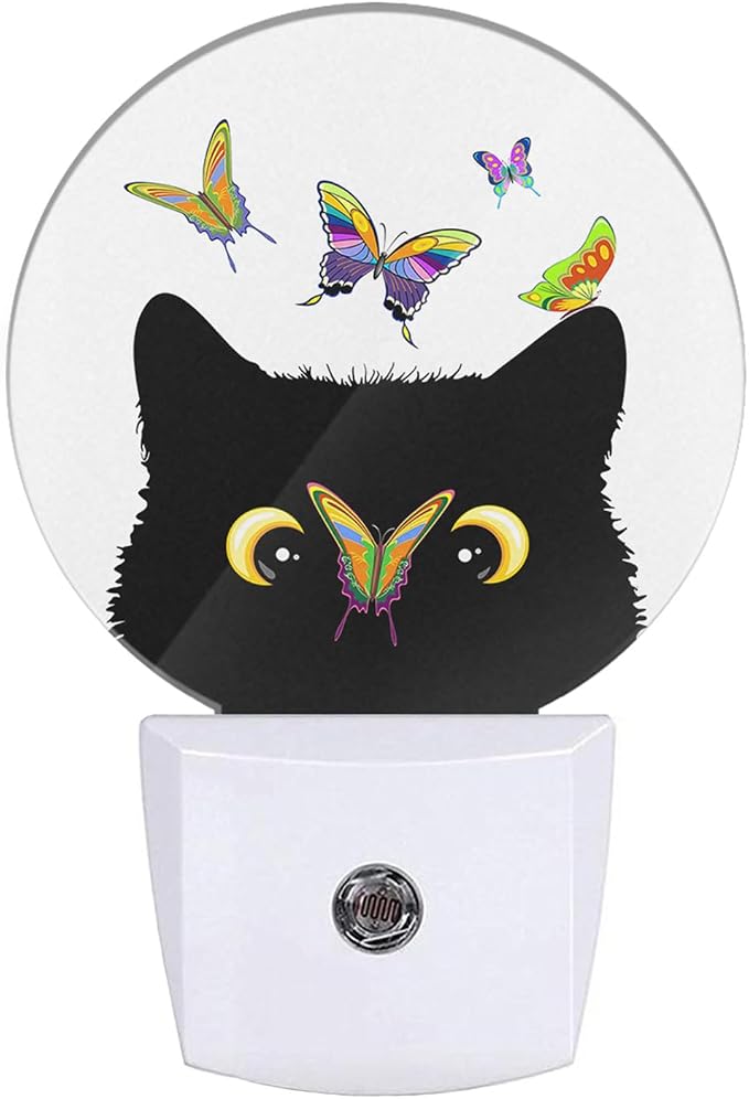 EKOBLA Cat and Butterfly Night Light, Butterfly on Kitten Nose Cute Night Lights Plug Into Wall with Dusk to Dawn Sensor for Kids Room