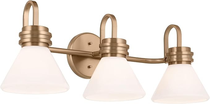 Kichler Farum 3-Light Bathroom Vanity Light, Champagne Bronze | Modern vanity light with opal glass for bathroom mirrors (26" x 9.5"), 55155CPZ