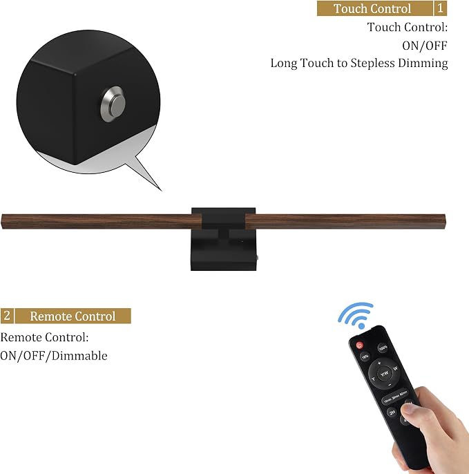 Rayogale Black Walnut Rechargeable Wall Sconce with Remote Control 40 Inch | 3000/4500/6000K Dimmable 8000mAh Wireless Battery Operated Wall Sconces Set of Two with Timer for Living Room, Bedroom, TV