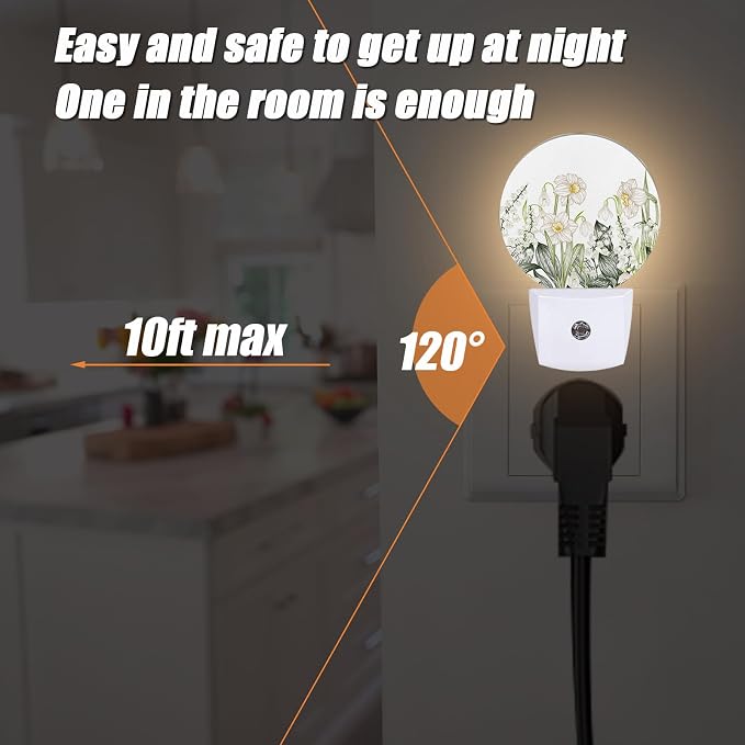 Water Lily Night Light,Vintage White Flower Nightlight Plug into Wall LED Lamp Auto Sensor Dusk to Dawn for Bedrooms/Kitchens/Toilets/Corridors,Energy-Saving