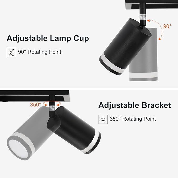 6-Light Track Lighting Fixtures Ceiling, GU10 Black Led Ceiling Spotlight | Modern Track Light Kit for Kitchen Hallway Living Room