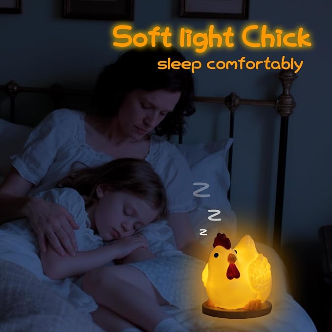 Cute Chicken Egg Night Light for Kids, Battery Powered Resin Lamp, Baby Nursery Nightlight for Kids Room Decor, Funny Chicken Birthday Gift White