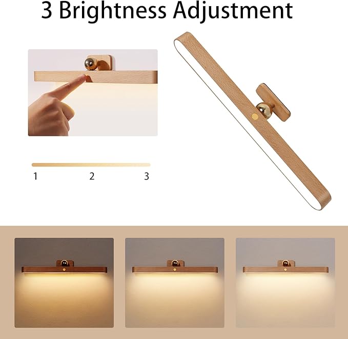 Led 360° Rotatable Magnetic Battery Operated Wall Lights USB Rechargeable Dimmable Led Vanity Night Light for Reading Light, Makeup Light and Household Lighting (Brown 1PCS)