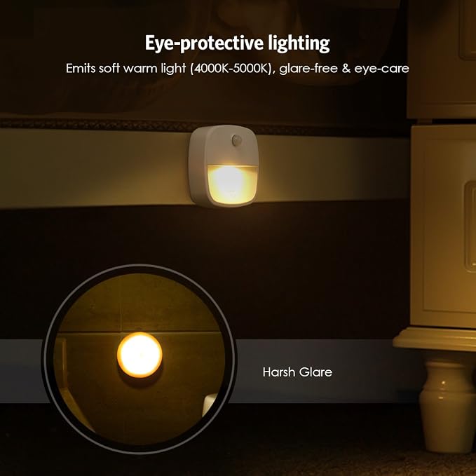 AMIR Upgraded Motion Sensor Stair Light Indoor (Warm White - Pack of 3) | Battery Operated, Cordless Stick-On LED Night Light for Closet, Hallway, Bathroom, Kitchen, Cabinet, Energy Efficient