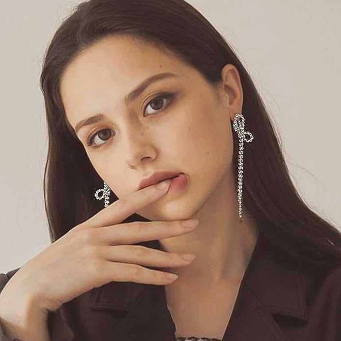 Luxval Rhinestone Earrings Dangling for Women Sparkly Silver Dangle Earrings Girls Long Chandelier Earrings Tassel Lightweight Ear Studs Cubic Zirconia Crystal Statement