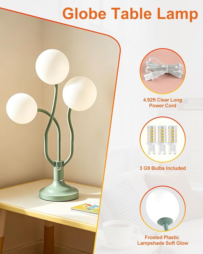 Globe Pink Table Lamp Dimmable Magic DIY Arms G9 Bulbs Included | Nightstand Modern Desk Lamp Vintage Ambient Night Light Warmwhite Kids Bedside Lamps for Living Room Bedroom Nursery Gift