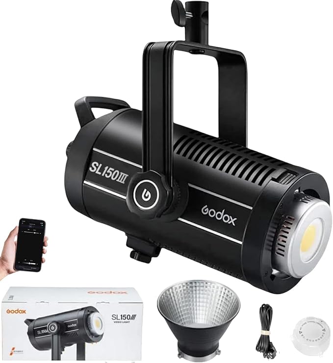Godox SL150III 160W LED Video Light, 73,600Lux SL150W LED Continuous Light, Studio Bright with Bowens Mount Bluetooth APP Control, 8 FX Effects, Silent Mode for Photography&Filming