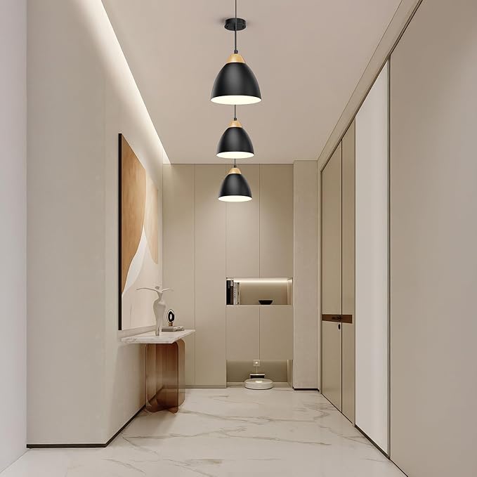 Black Pendant Lights for Kitchen Island, 5.9" Cone Metal Shade Adjustable Height Small Hanging Lamps for Dining Room Light Fixtures Over Table Modern Ceiling Fixture